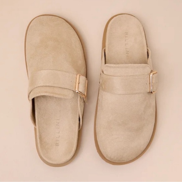Orlin Desert Taupe Suede Buckle Slip-On Clogs - Picture 4 of 9